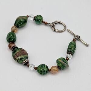 Vintage Handcrafted Green and Brown Beaded Bracelet